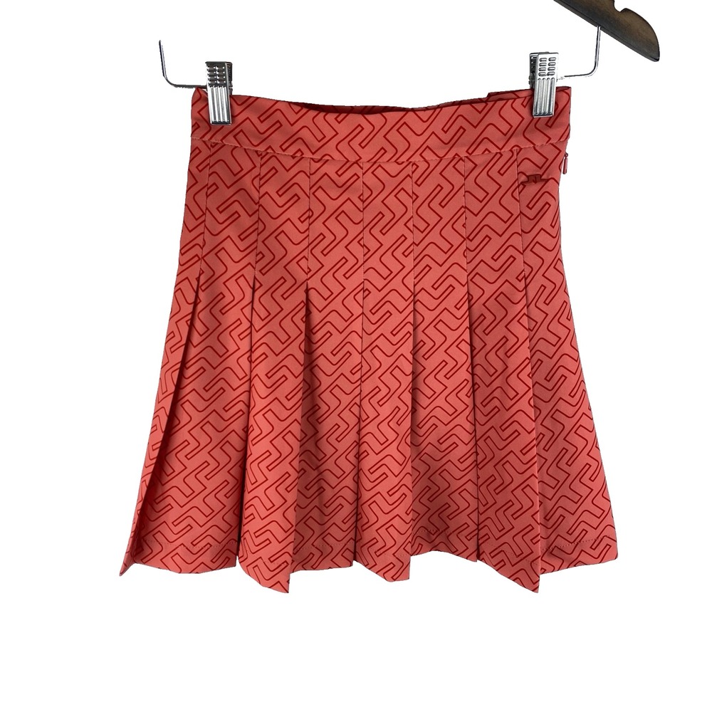 J. Lindeberg XS Adina Logo Print Golf Skirt Orange Short Mini Pleated Athletic